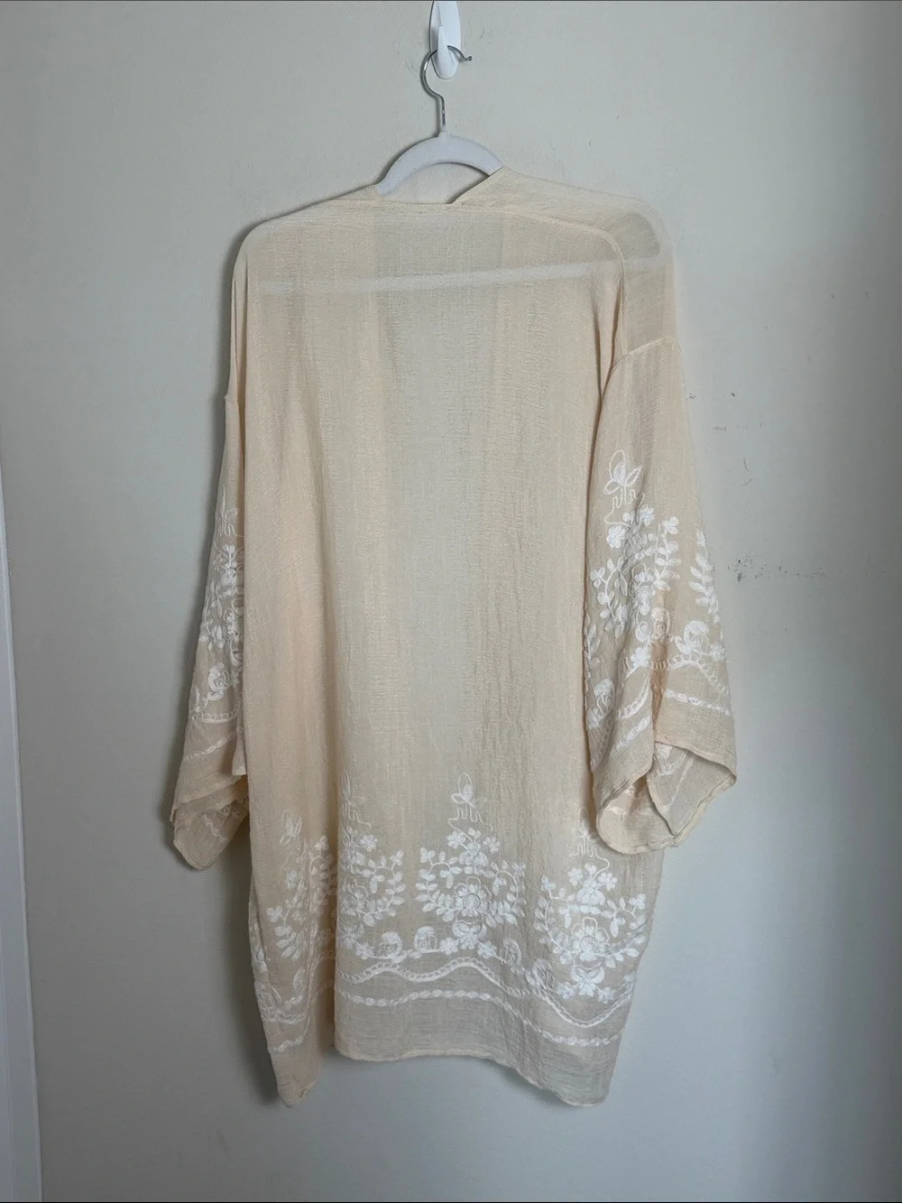 Raj Imports Mimi Floral Cream White Embroidered Kimono Beach Cover Up One Size